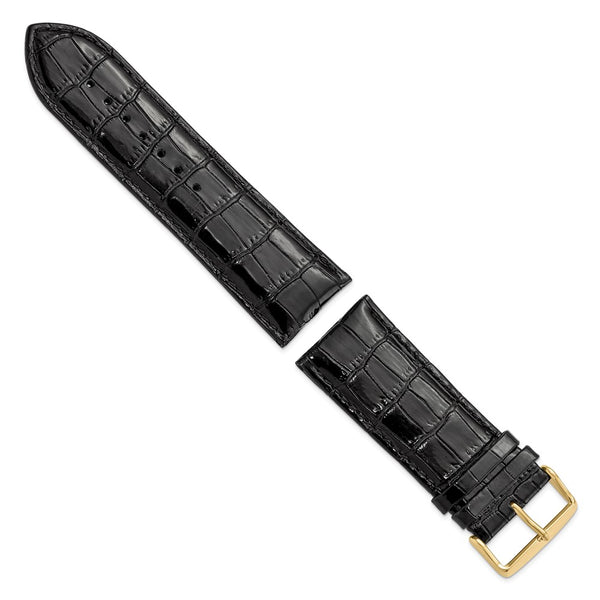 28mm Black Crocodile Grain Chrono Gold-tone Buckle Watch Band