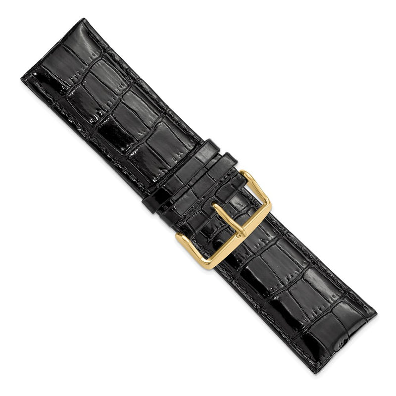 DeBeer 28mm Black Crocodile Grain Chronograph Leather with Gold-tone Buckle 7.5 inch Watch Band