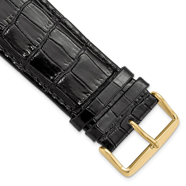 28mm Black Crocodile Grain Chrono Gold-tone Buckle Watch Band