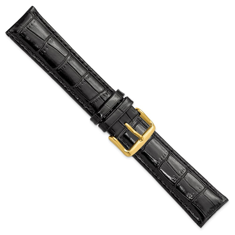 DeBeer 22mm Long Black Crocodile Grain Chronograph Leather with Gold-tone Buckle 8.5 inch Watch Band