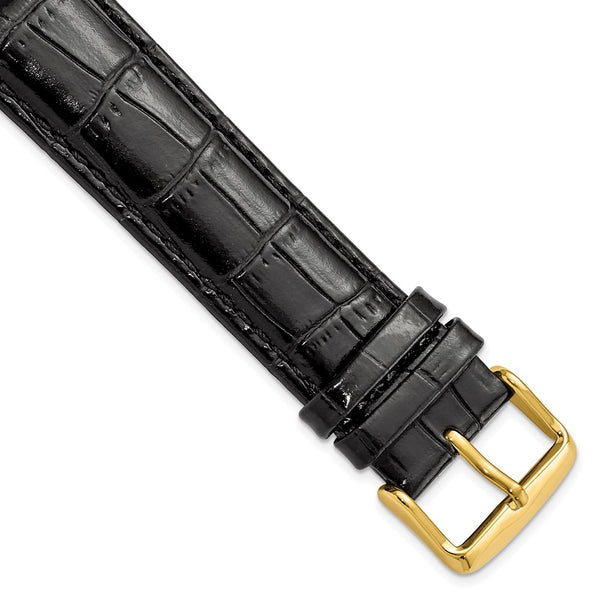 22mm Long Black Crocodile Chrono Gold-tone Buckle Watch Band