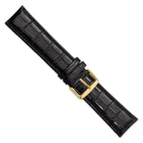 DeBeer 24mm Long Black Crocodile Grain Chronograph Leather with Gold-tone Buckle 8.5 inch Watch Band
