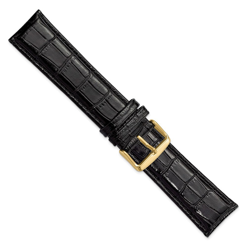 DeBeer 24mm Long Black Crocodile Grain Chronograph Leather with Gold-tone Buckle 8.5 inch Watch Band