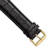 24mm Long Black Crocodile Chrono Gold-tone Buckle Watch Band