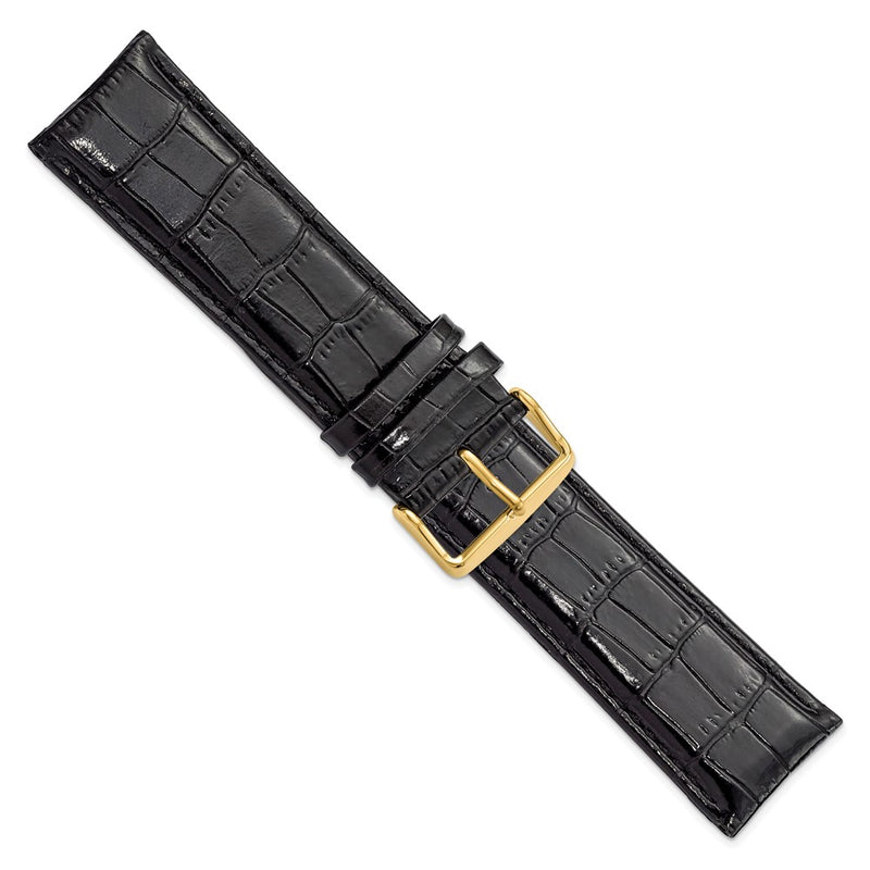 26mm Long Black Crocodile Chrono Gold-tone Buckle Watch Band