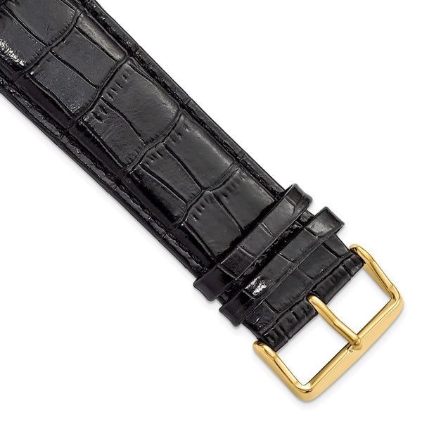 DeBeer 26mm Long Black Crocodile Grain Chronograph Leather with Gold-tone Buckle 8.5 inch Watch Band