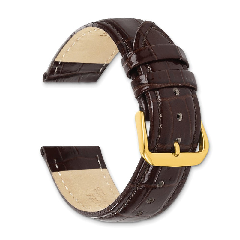 DeBeer 16mm Dark Brown Crocodile Grain Chronograph Leather with Gold-tone Buckle 7.5 inch Watch Band