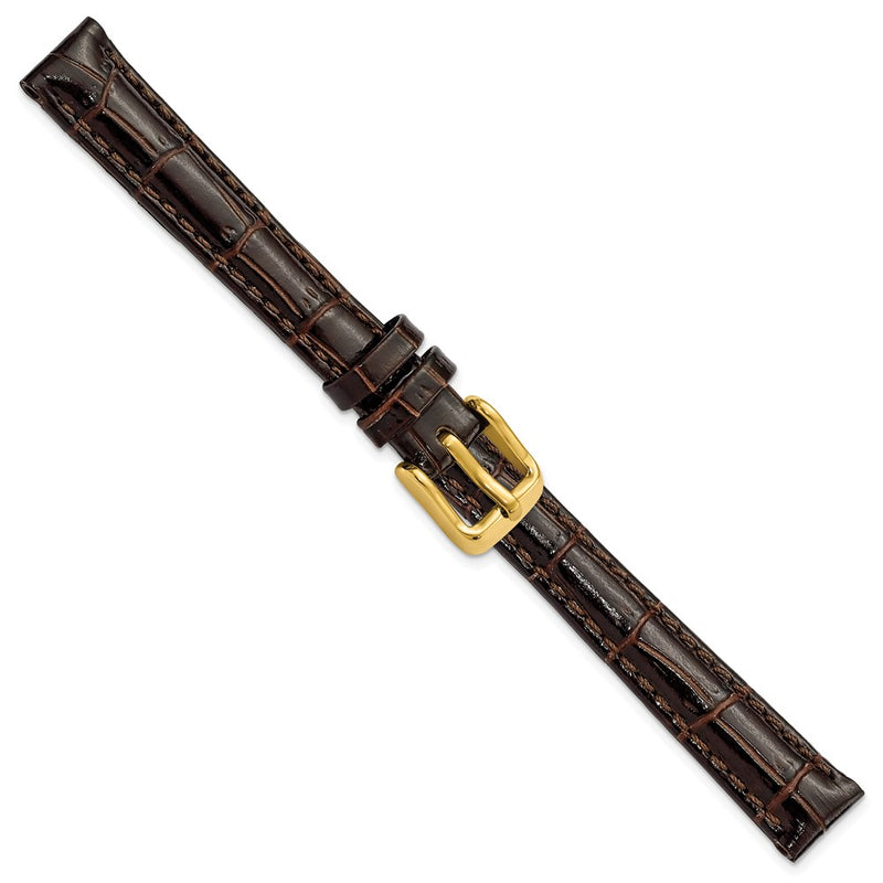 12mm Dark Brown Crocodile Grain Chrono Gold-tone Buckle Watch Band