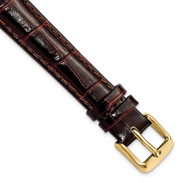 14mm Dark Brown Crocodile Grain Chrono Gold-tone Buckle Watch Band