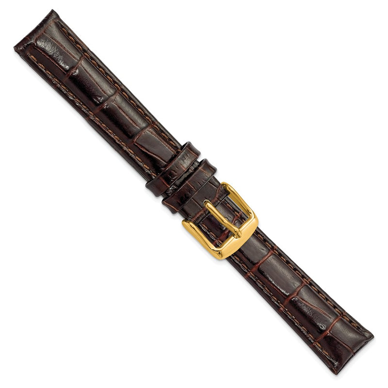 DeBeer 16mm Dark Brown Crocodile Grain Chronograph Leather with Gold-tone Buckle 7.5 inch Watch Band