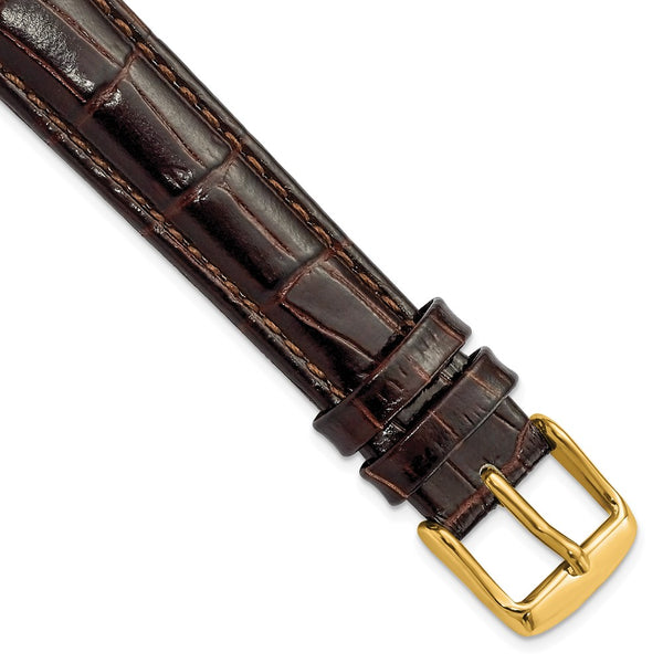 16mm Dark Brown Crocodile Grain Chrono Gold-tone Buckle Watch Band