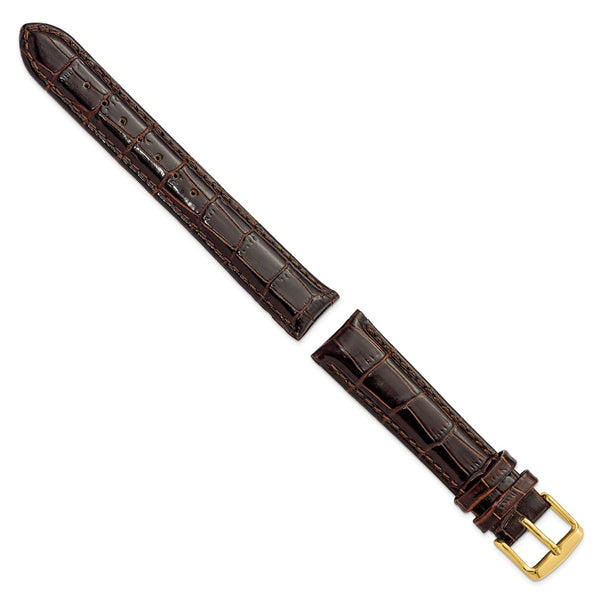 DeBeer 17mm Dark Brown Crocodile Grain Chronograph Leather with Gold-tone Buckle 7.5 inch Watch Band