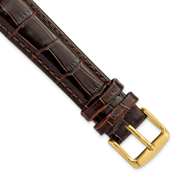 17mm Dark Brown Crocodile Grain Chrono Gold-tone Buckle Watch Band