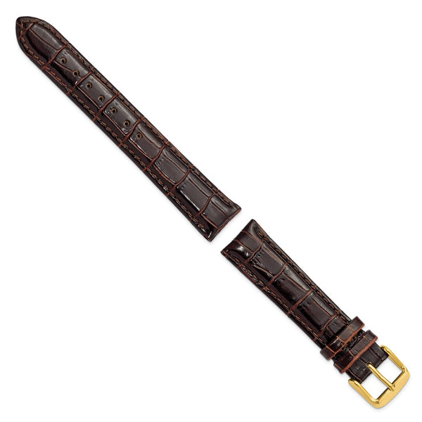 DeBeer 18mm Dark Brown Crocodile Grain Chronograph Leather with Gold-tone Buckle 7.5 inch Watch Band