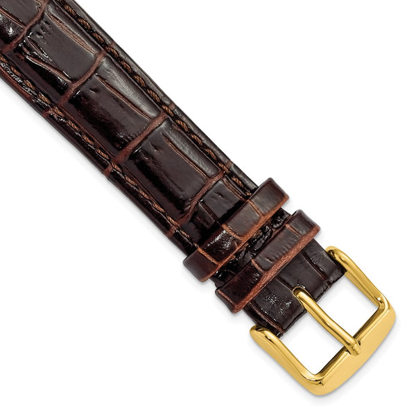 18mm Dark Brown Crocodile Grain Chrono Gold-tone Buckle Watch Band