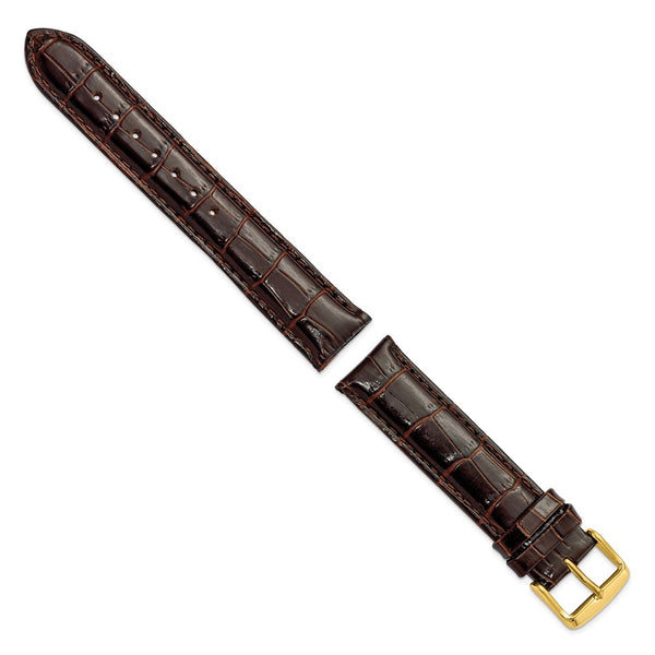 DeBeer 19mm Dark Brown Crocodile Grain Chronograph Leather with Gold-tone Buckle 7.5 inch Watch Band