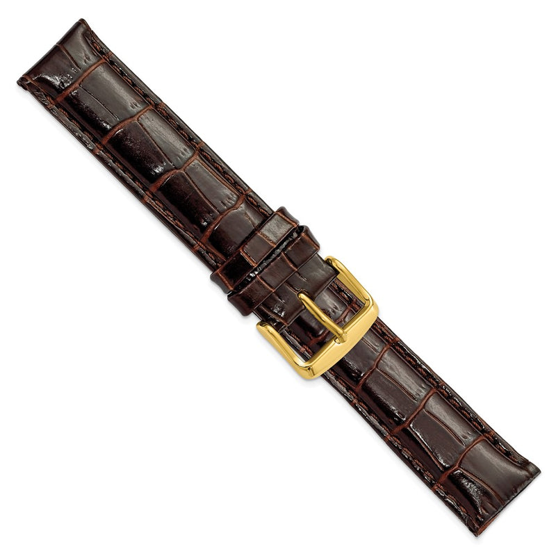 DeBeer 19mm Dark Brown Crocodile Grain Chronograph Leather with Gold-tone Buckle 7.5 inch Watch Band