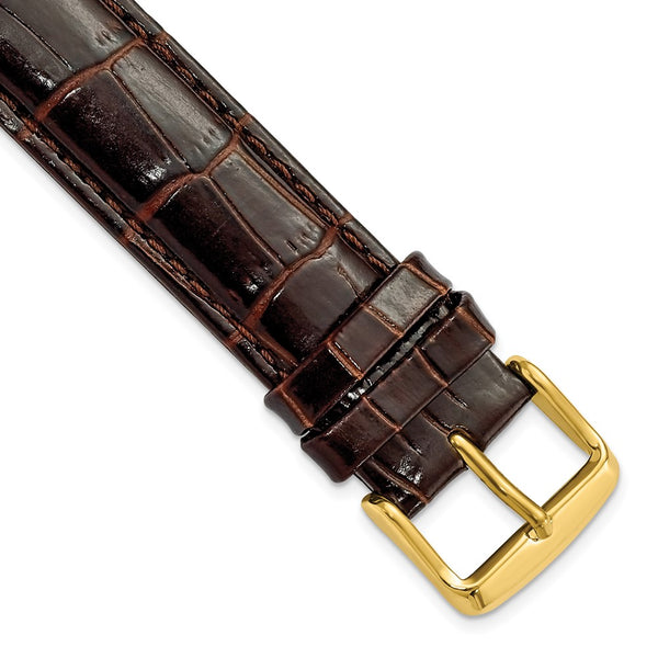 19mm Dark Brown Crocodile Grain Chrono Gold-tone Buckle Watch Band