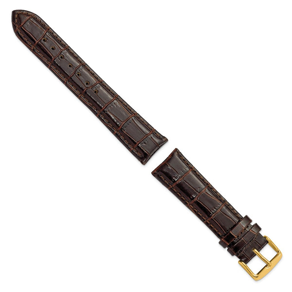 DeBeer 20mm Dark Brown Crocodile Grain Chronograph Leather with Gold-tone Buckle 7.5 inch Watch Band