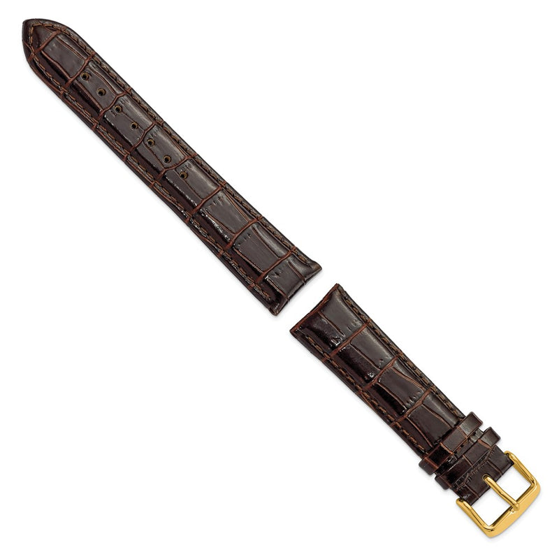 DeBeer 20mm Dark Brown Crocodile Grain Chronograph Leather with Gold-tone Buckle 7.5 inch Watch Band