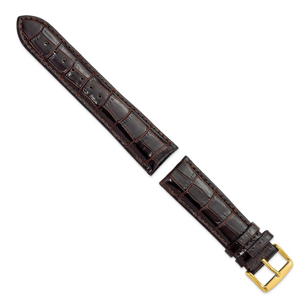 DeBeer 22mm Dark Brown Crocodile Grain Chronograph Leather with Gold-tone Buckle 7.5 inch Watch Band