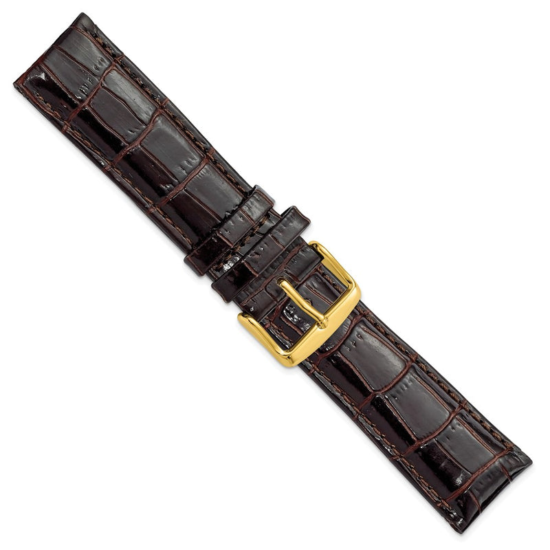 22mm Dark Brown Crocodile Grain Chrono Gold-tone Buckle Watch Band