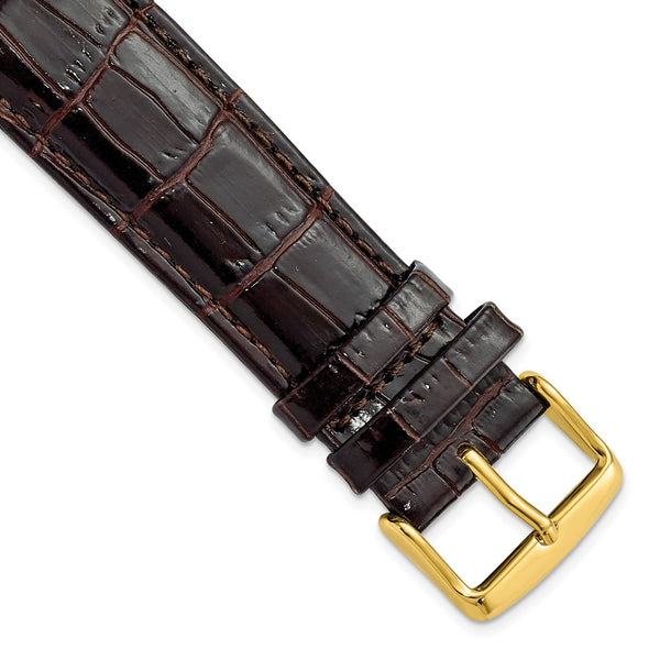 22mm Dark Brown Crocodile Grain Chrono Gold-tone Buckle Watch Band