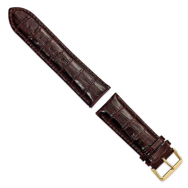 26mm Dark Brown Crocodile Grain Chrono Gold-tone Buckle Watch Band