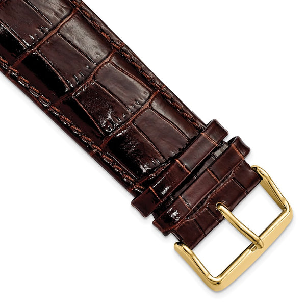 26mm Dark Brown Crocodile Grain Chrono Gold-tone Buckle Watch Band