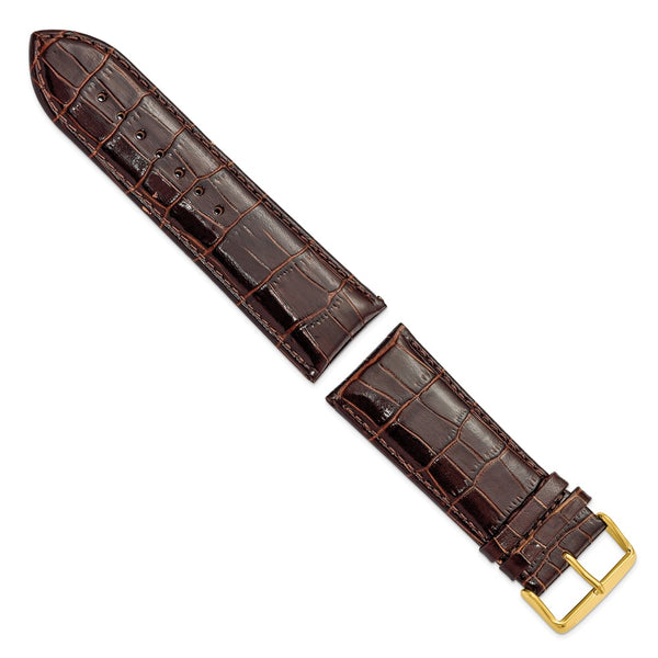 28mm Dark Brown Crocodile Grain Chrono Gold-tone Buckle Watch Band