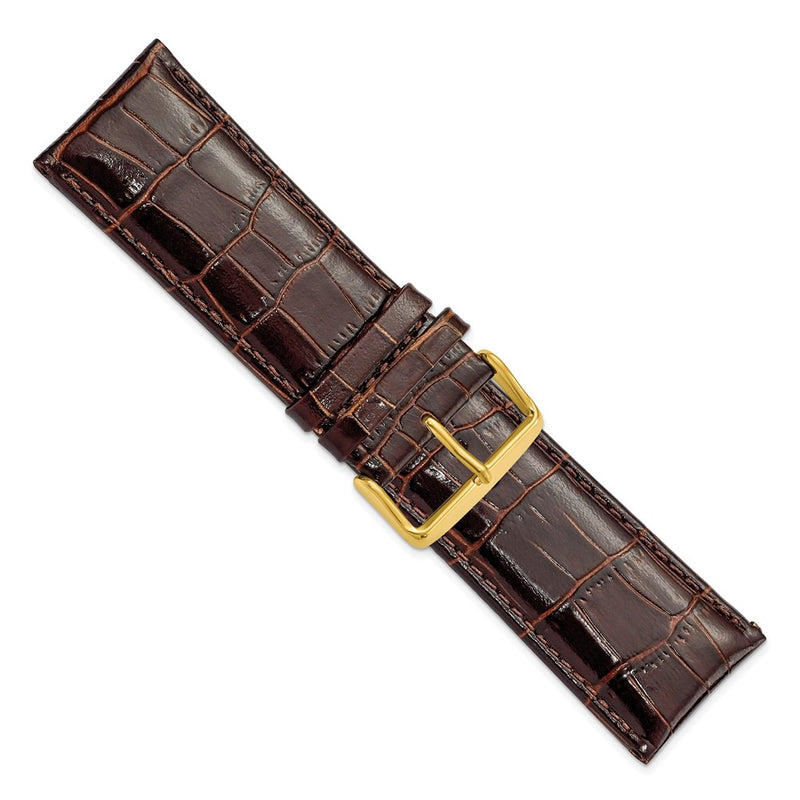 DeBeer 28mm Dark Brown Crocodile Grain Chronograph Leather with Gold-tone Buckle 7.5 inch Watch Band
