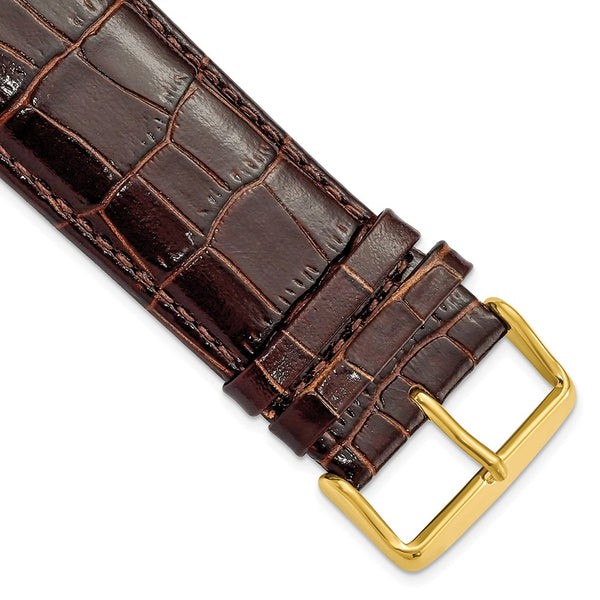 28mm Dark Brown Crocodile Grain Chrono Gold-tone Buckle Watch Band