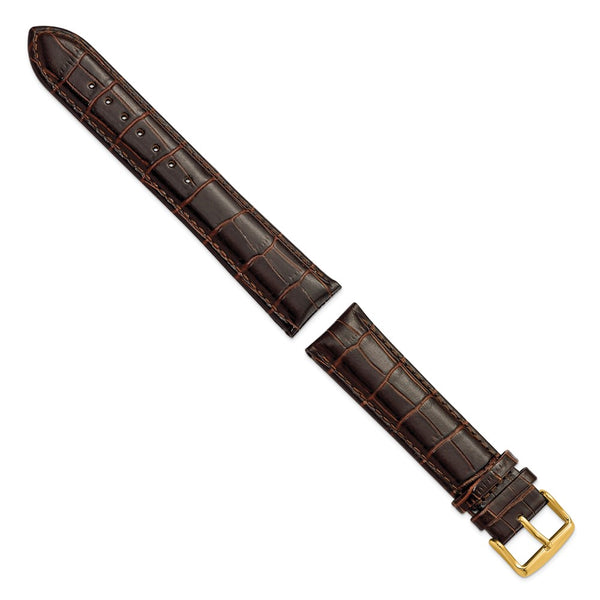 DeBeer 22mm Long Dark Brown Crocodile Grain Chronograph Leather with Gold-tone Buckle 8.5 inch Watch Band