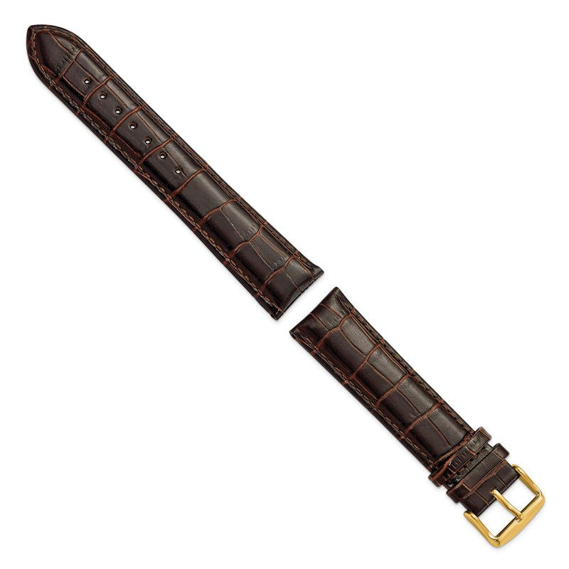 DeBeer 22mm Long Dark Brown Crocodile Grain Chronograph Leather with Gold-tone Buckle 8.5 inch Watch Band