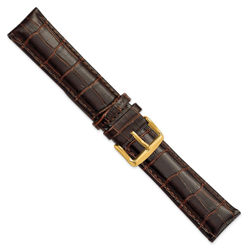 DeBeer 22mm Long Dark Brown Crocodile Grain Chronograph Leather with Gold-tone Buckle 8.5 inch Watch Band