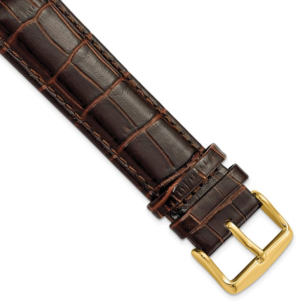 22mm Long Dark Brown Crocodile Chrono Gold-tone Buckle Watch Band