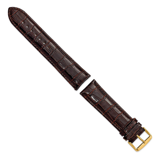 24mm Long Dark Brown Crocodile Chrono Gold-tone Buckle Watch Band