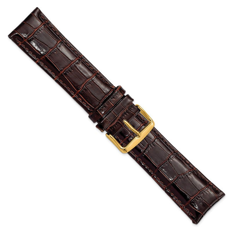 DeBeer 24mm Long Dark Brown Crocodile Grain Chronograph Leather with Gold-tone Buckle 8.5 inch Watch Band