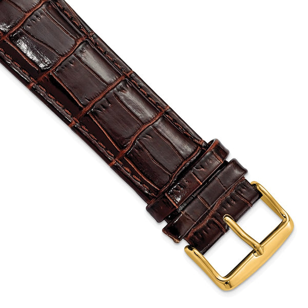 24mm Long Dark Brown Crocodile Chrono Gold-tone Buckle Watch Band