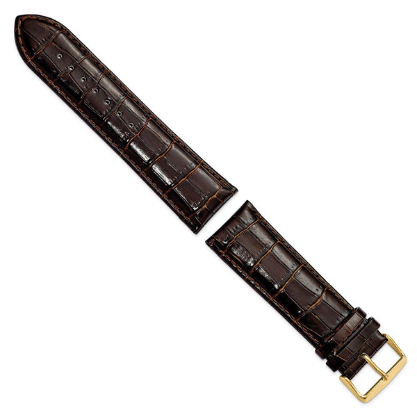 DeBeer 26mm Long Dark Brown Crocodile Grain Chronograph Leather with Gold-tone Buckle 8.5 inch Watch Band