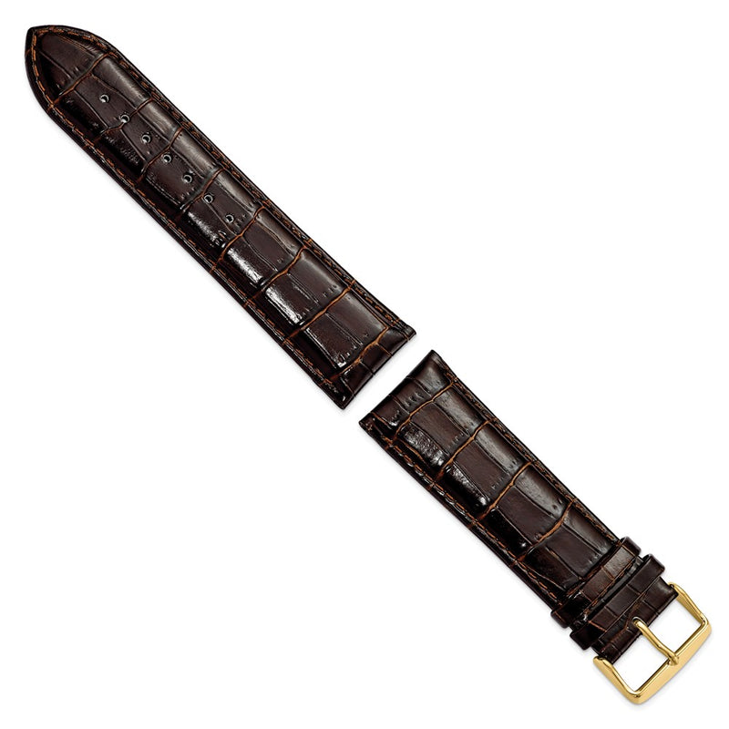 DeBeer 26mm Long Dark Brown Crocodile Grain Chronograph Leather with Gold-tone Buckle 8.5 inch Watch Band