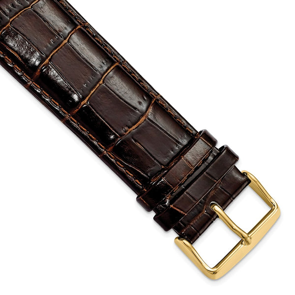 26mm Long Dark Brown Crocodile Chrono Gold-tone Buckle Watch Band