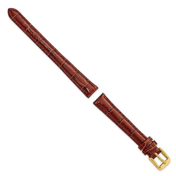 DeBeer 12mm Havana Crocodile Grain Chronograph Leather with Gold-tone Buckle 6.75 inch Watch Band