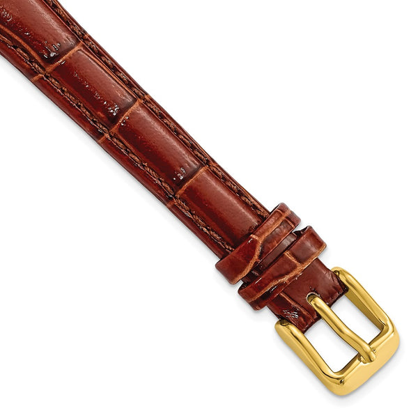 12mm Mahogany Brown Crocodile Grain Chronograph Gold-tone Buckle Watch Band