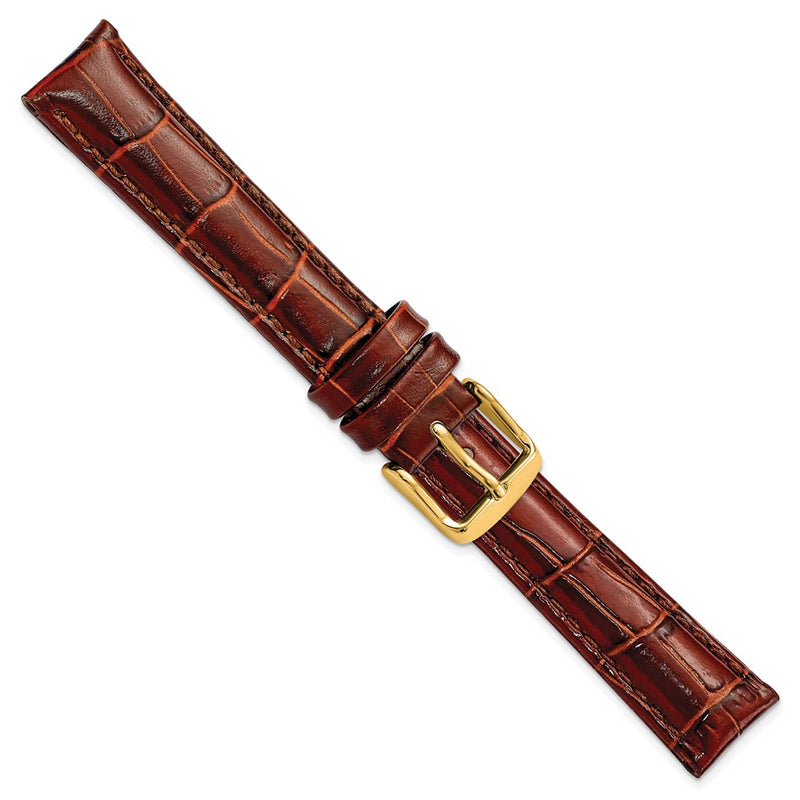 DeBeer 16mm Havana Crocodile Grain Chronograph Leather with Gold-tone Buckle 7.5 inch Watch Band