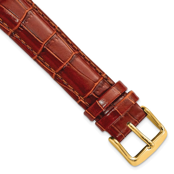 DeBeer 17mm Havana Crocodile Grain Chronograph Leather with Gold-tone Buckle 7.5 inch Watch Band