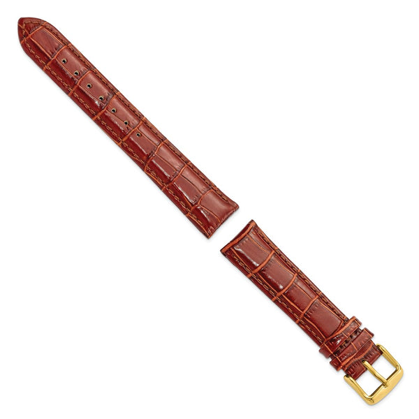 18mm Mahogany Brown Crocodile Chrono Gold-tone Buckle Watch Band