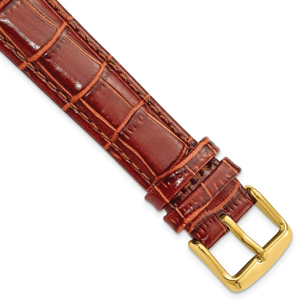 18mm Mahogany Brown Crocodile Chrono Gold-tone Buckle Watch Band