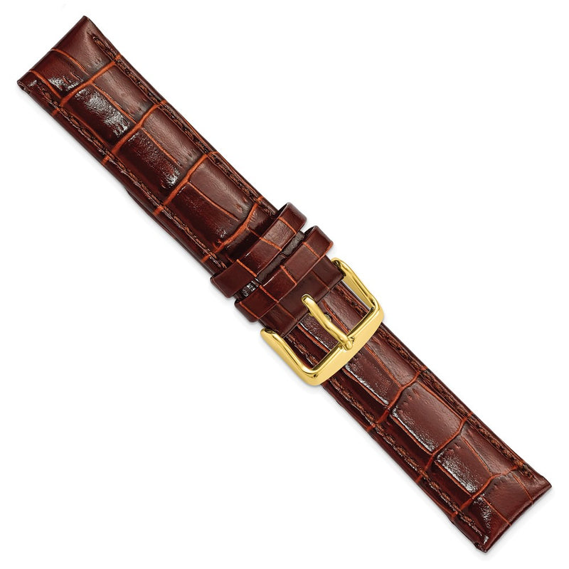 DeBeer 19mm Havana Crocodile Grain Chronograph Leather with Gold-tone Buckle 7.5 inch Watch Band