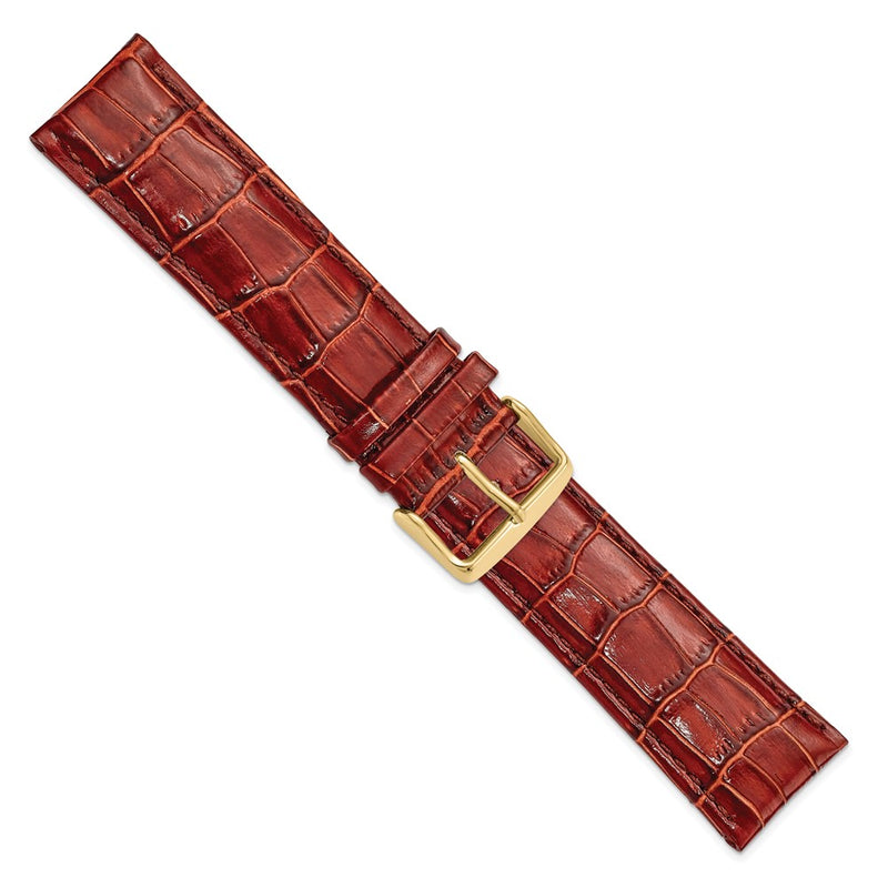 22mm Long Havana Brown Crocodile Chrono Gold-tone Buckle Watch Band